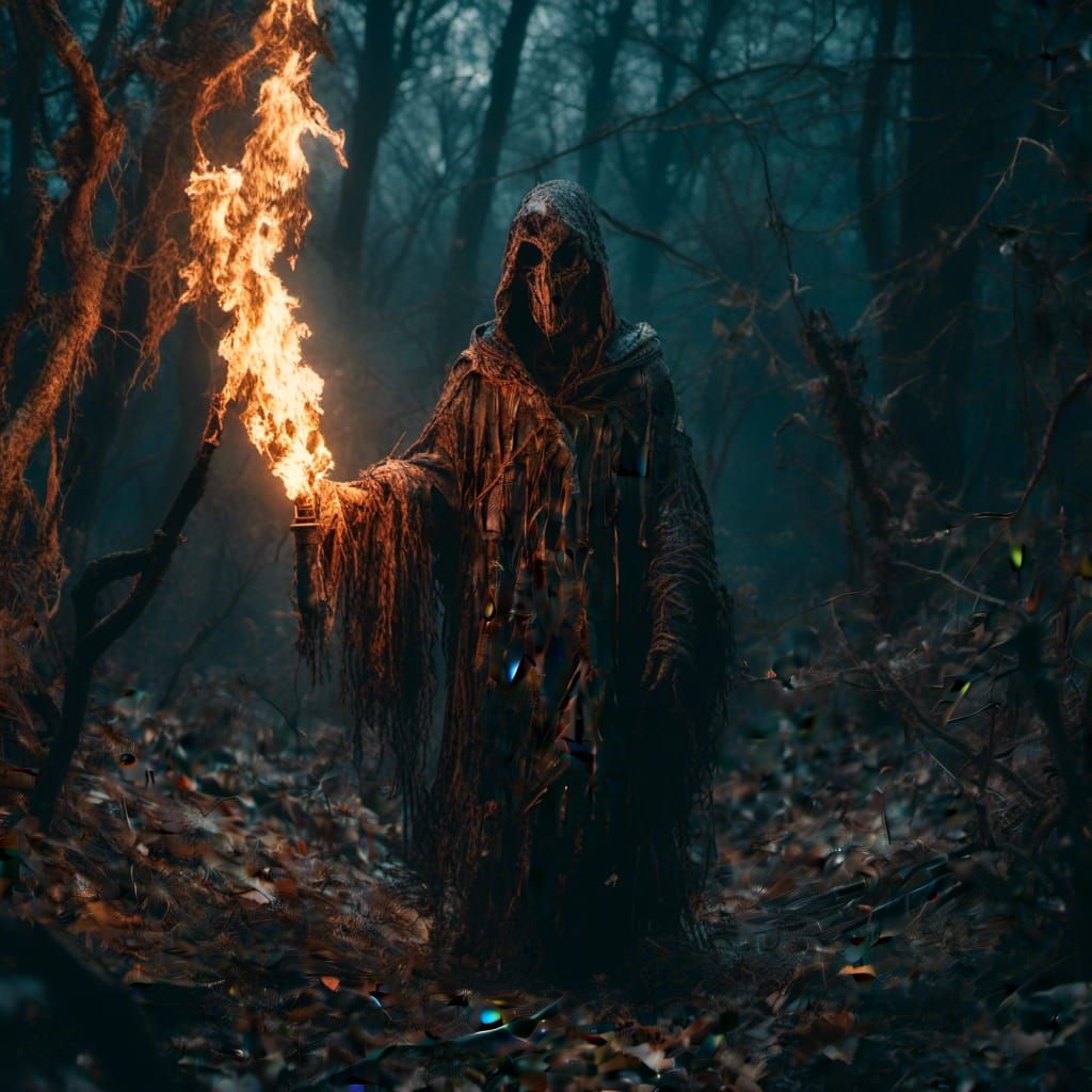 Hooded Figure in Dark Woodland: Fantasy Concept Art