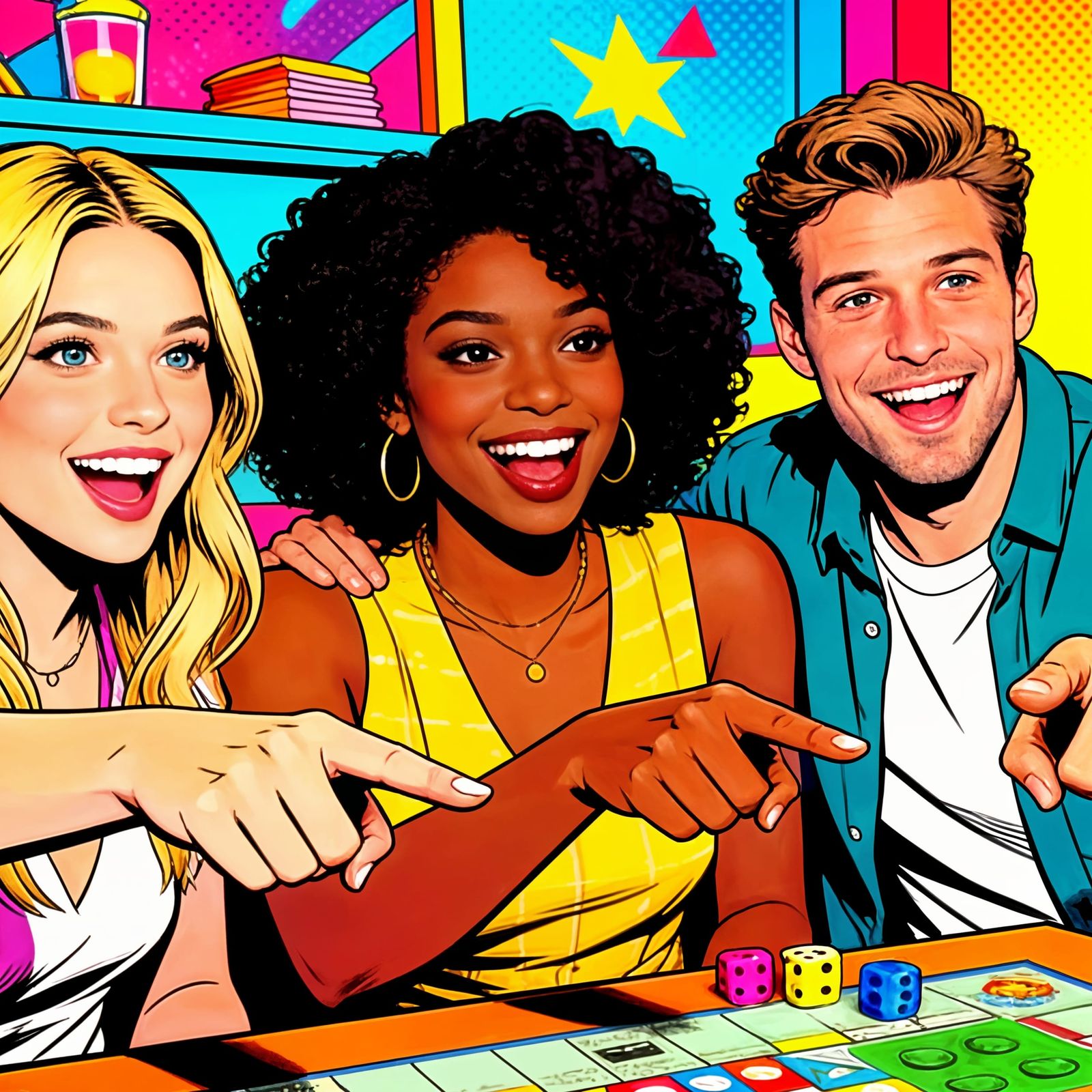 Couples Play Board Game in Lively Graphic Novel Style