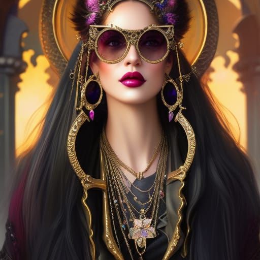 Gothic Bejeweled Glasses Portrait in Expressive Style