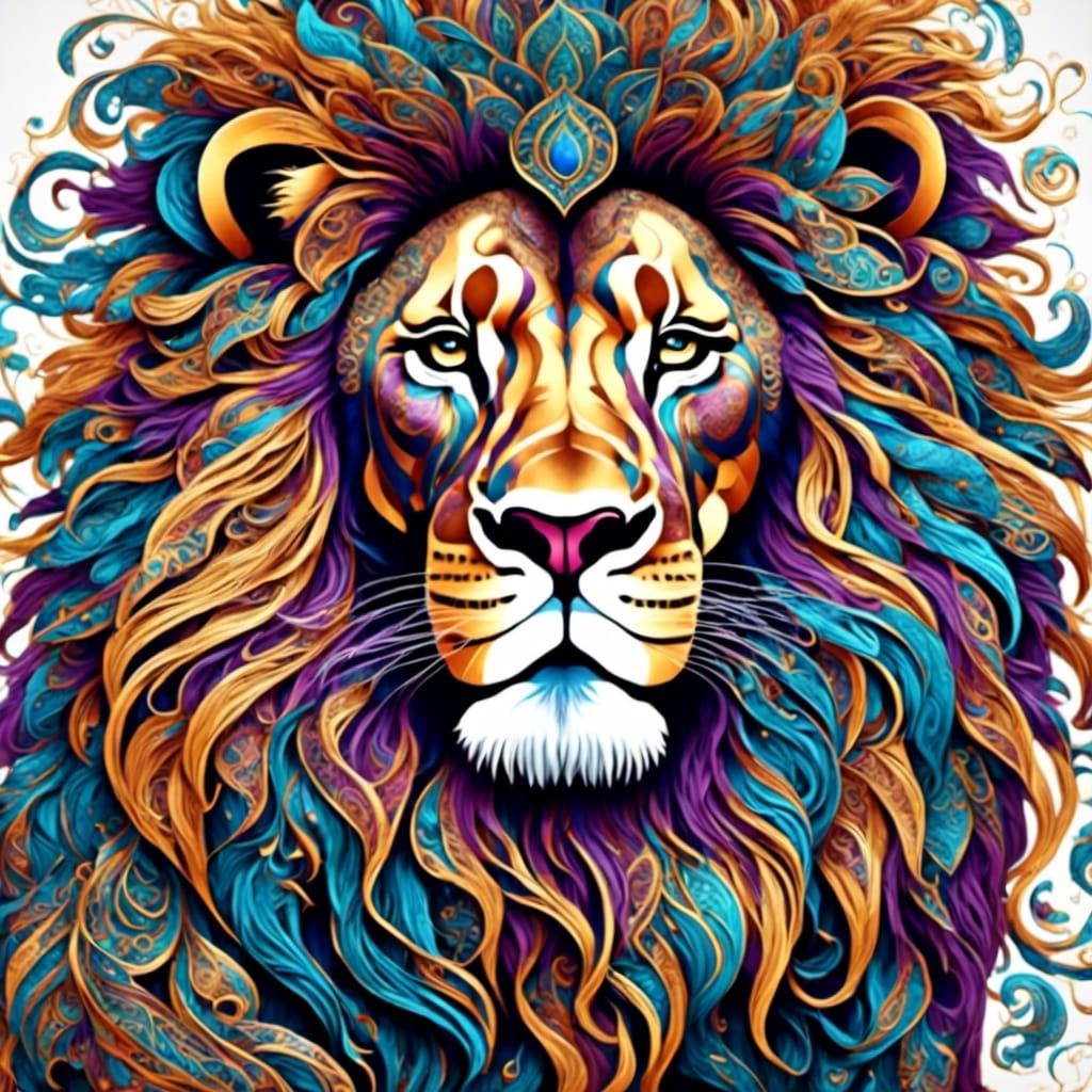 Paisley Lion Illustration in Savannah Landscape