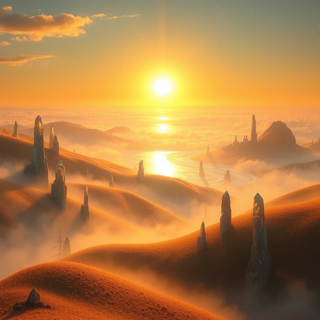 Serene Celestial Realm in Golden Light