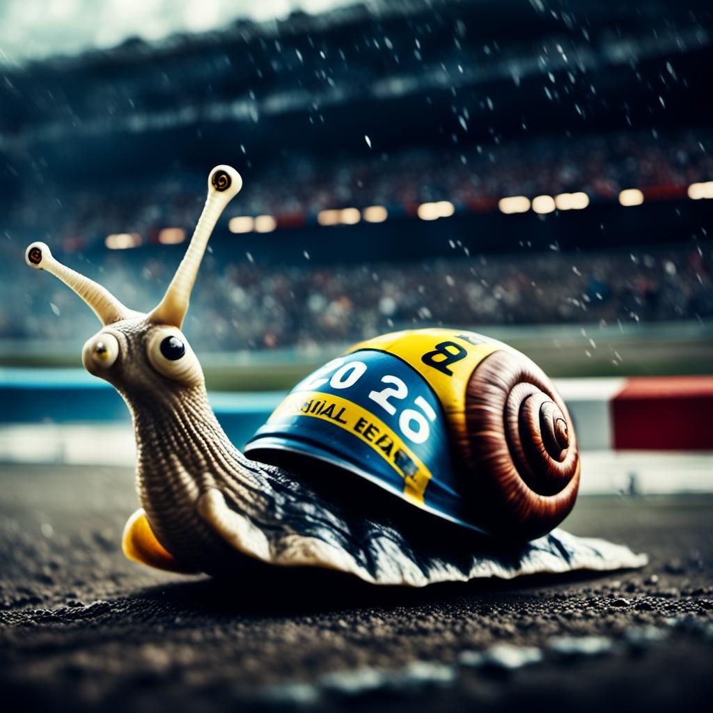 Epic Racing Snail Portrait in Digital Art Style