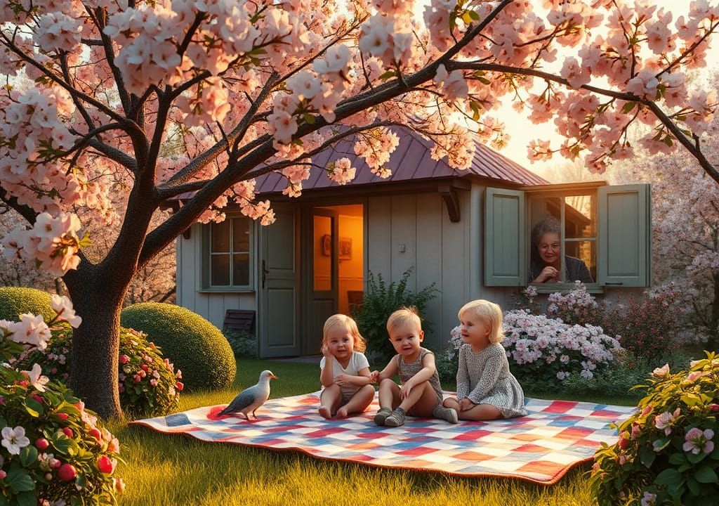 Quaint Cottage Garden Scene in Photorealistic Style