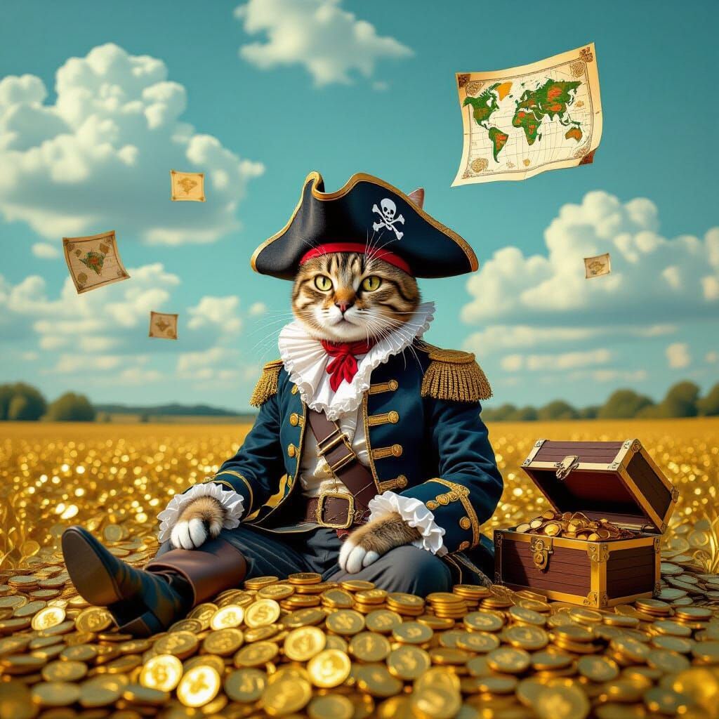 Victorian Cat Pirate in Surrealist Collage