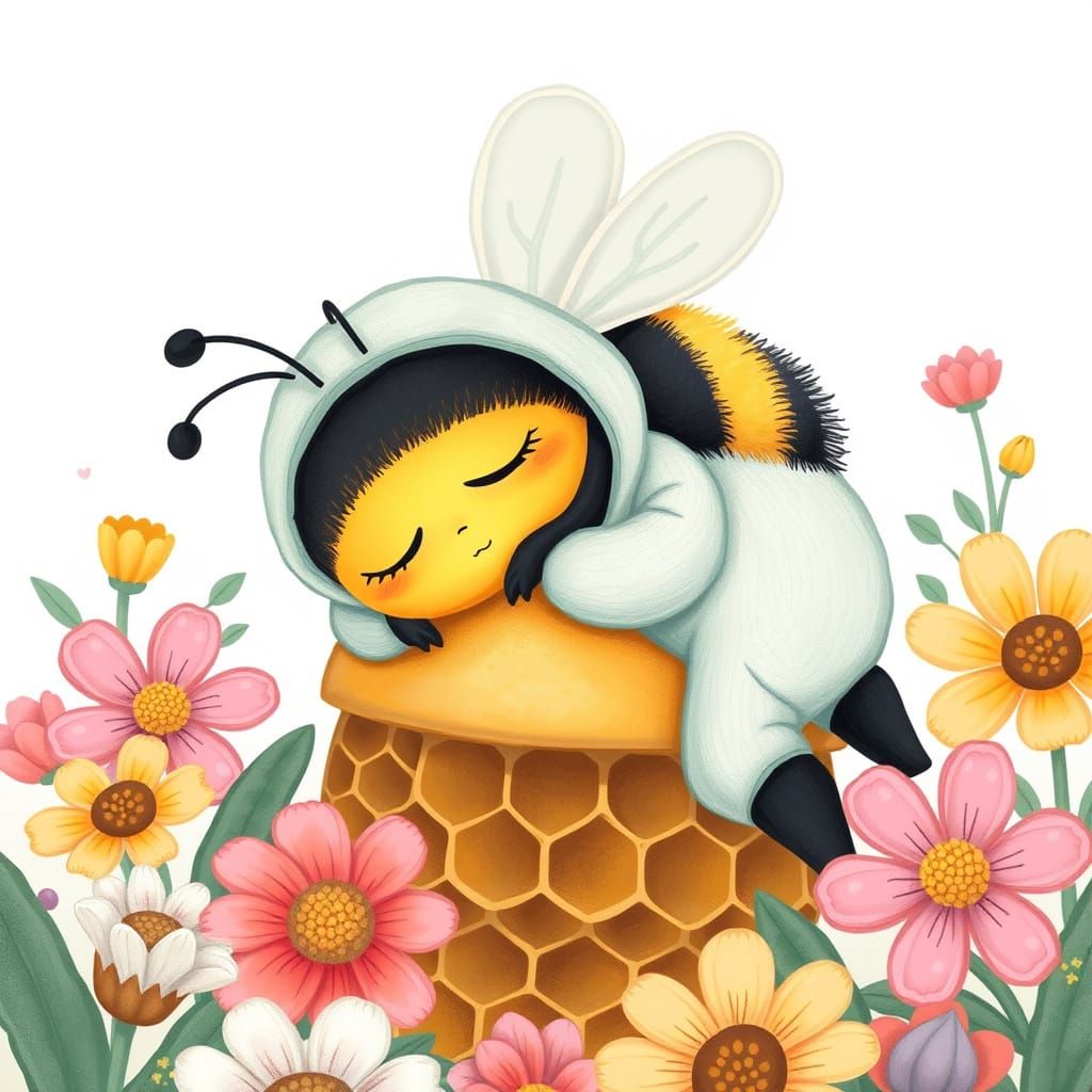 Sleepy Bee in Onesie, Whimsical Cartoon