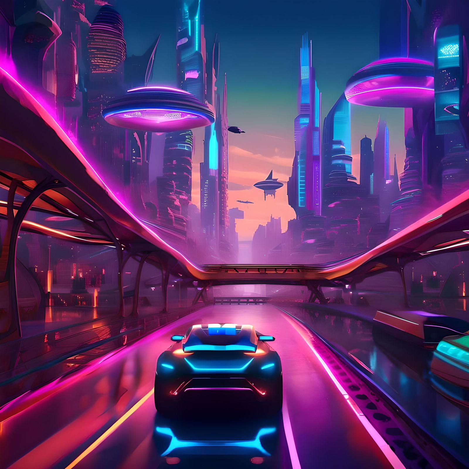 A beautiful, futuristic city in the year 2067, neon punk wit...