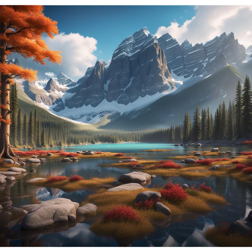 Banff National Park: Detailed Matte Painting in 8k