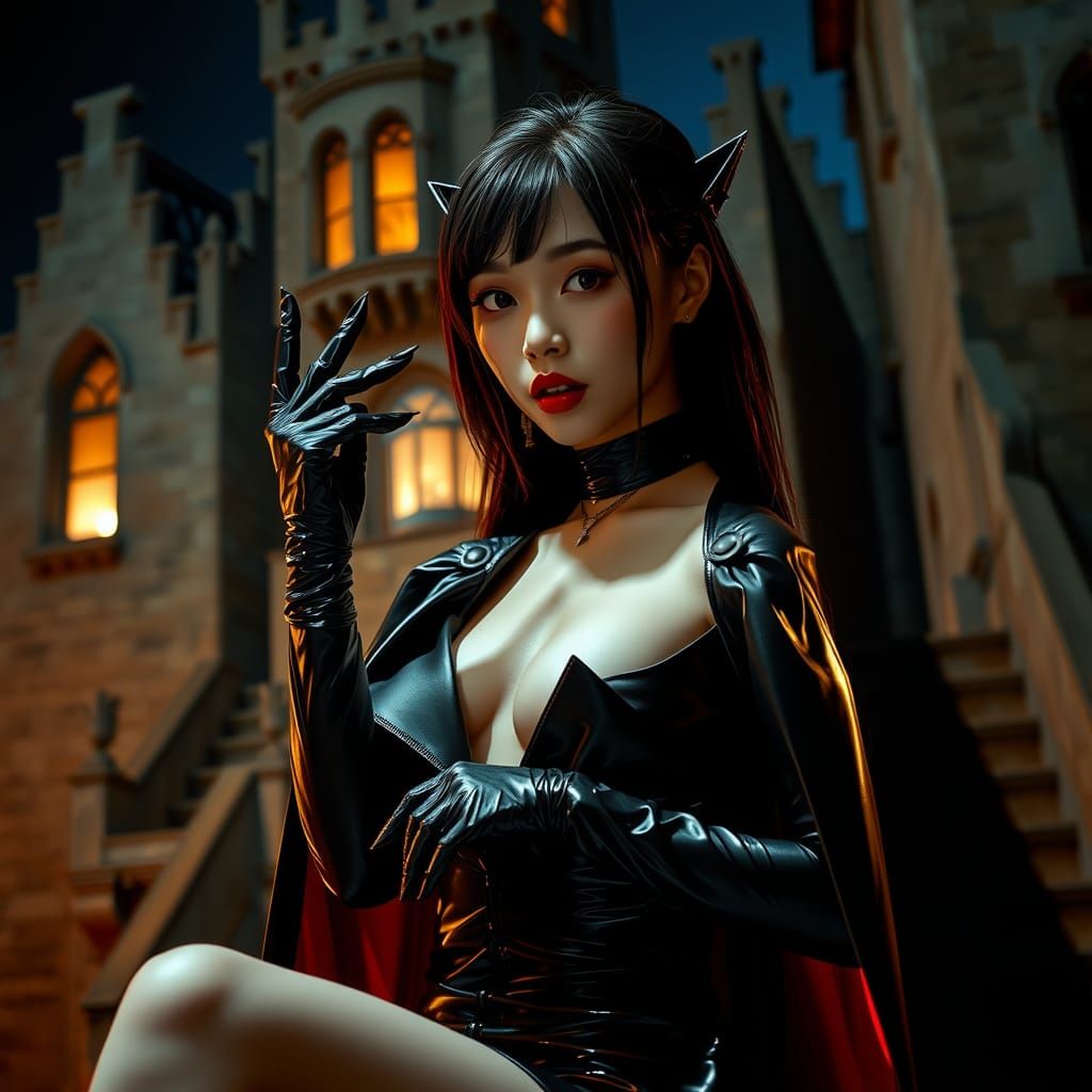 Asian Vampire in Patent Leather Dress