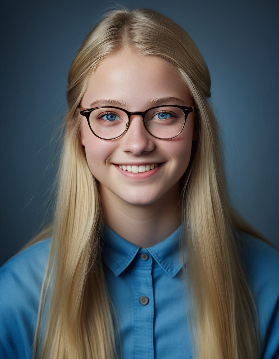 Teen Girl with Blue Eyes and Glasses in Studio Portrait