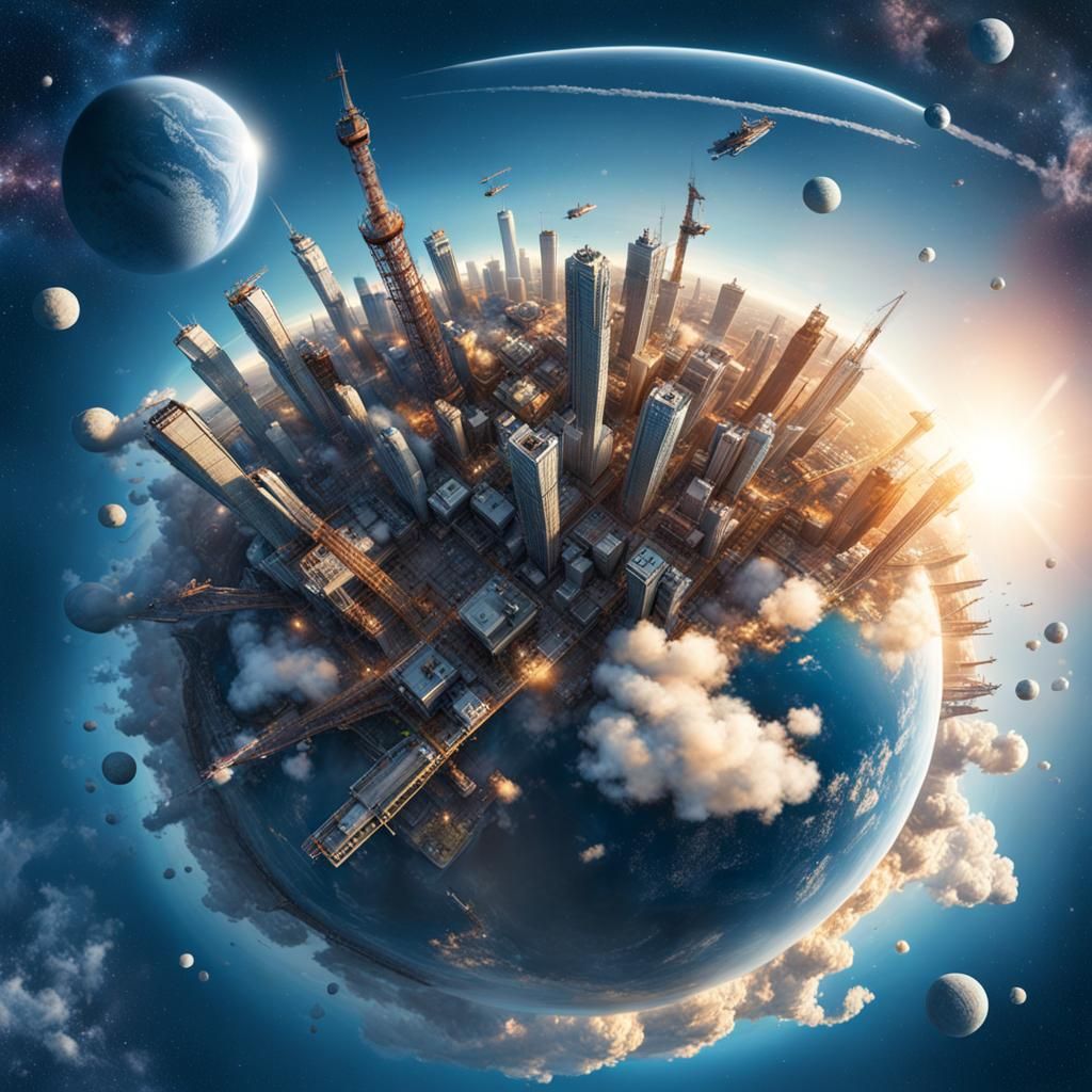 Earth Rotates in Space with Hyperrealistic Sky Structures