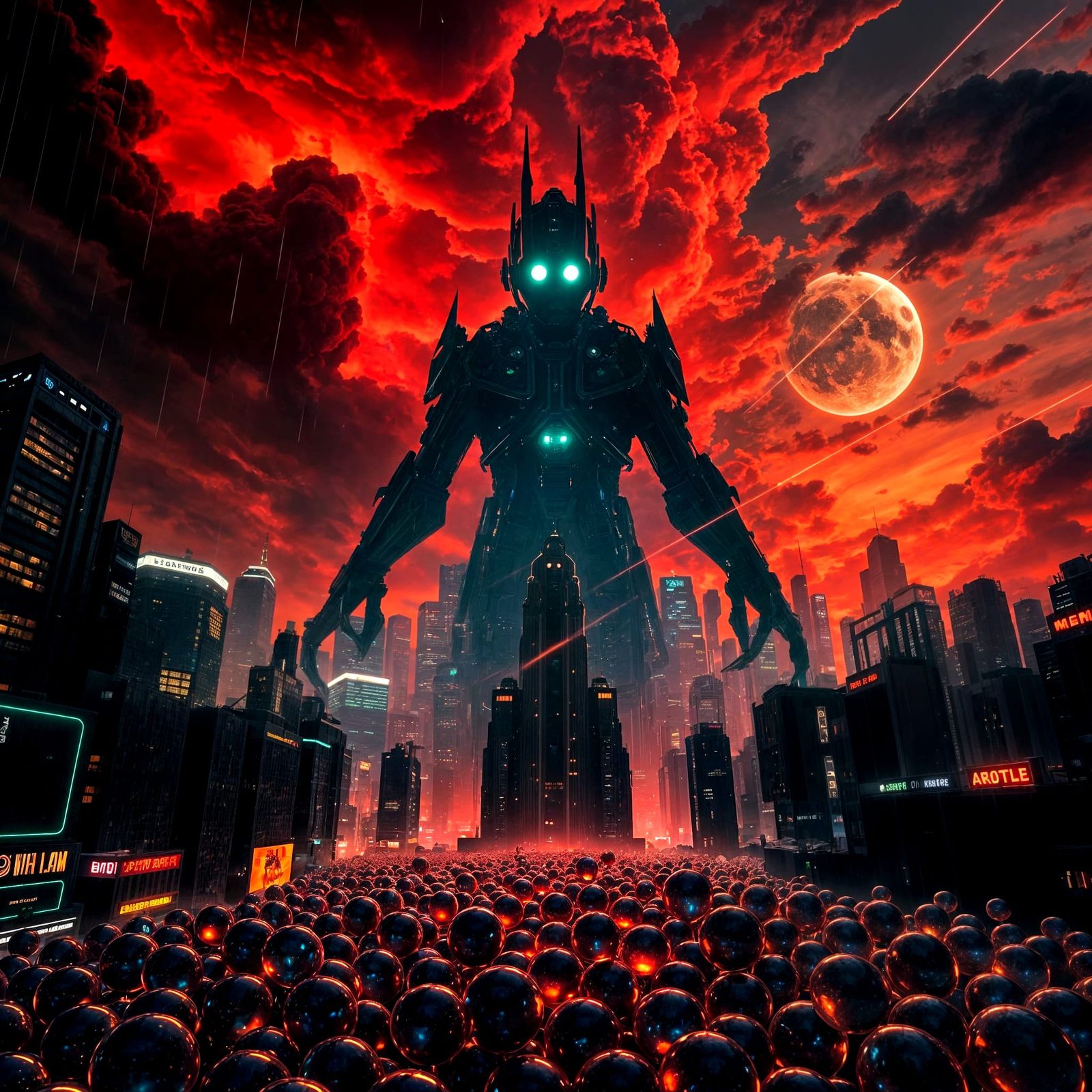 Retro-Futuristic City as a Man in the Rain