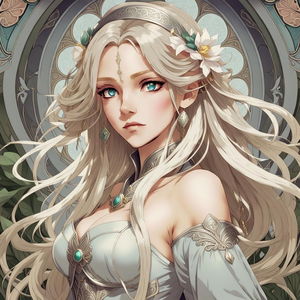 Art Nouveau Elf Princess in Anime Style