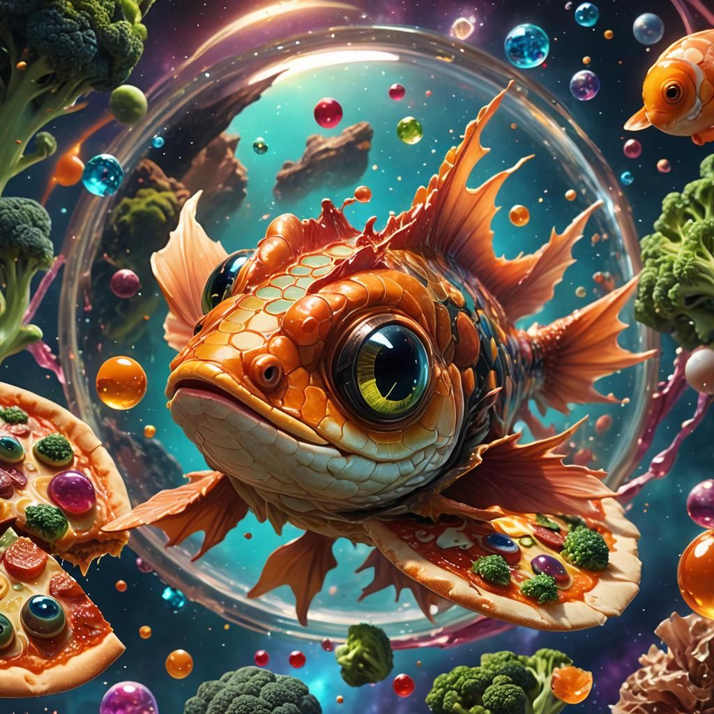 Cosmic Dragon Goldfish Pizza Delivery in Space
