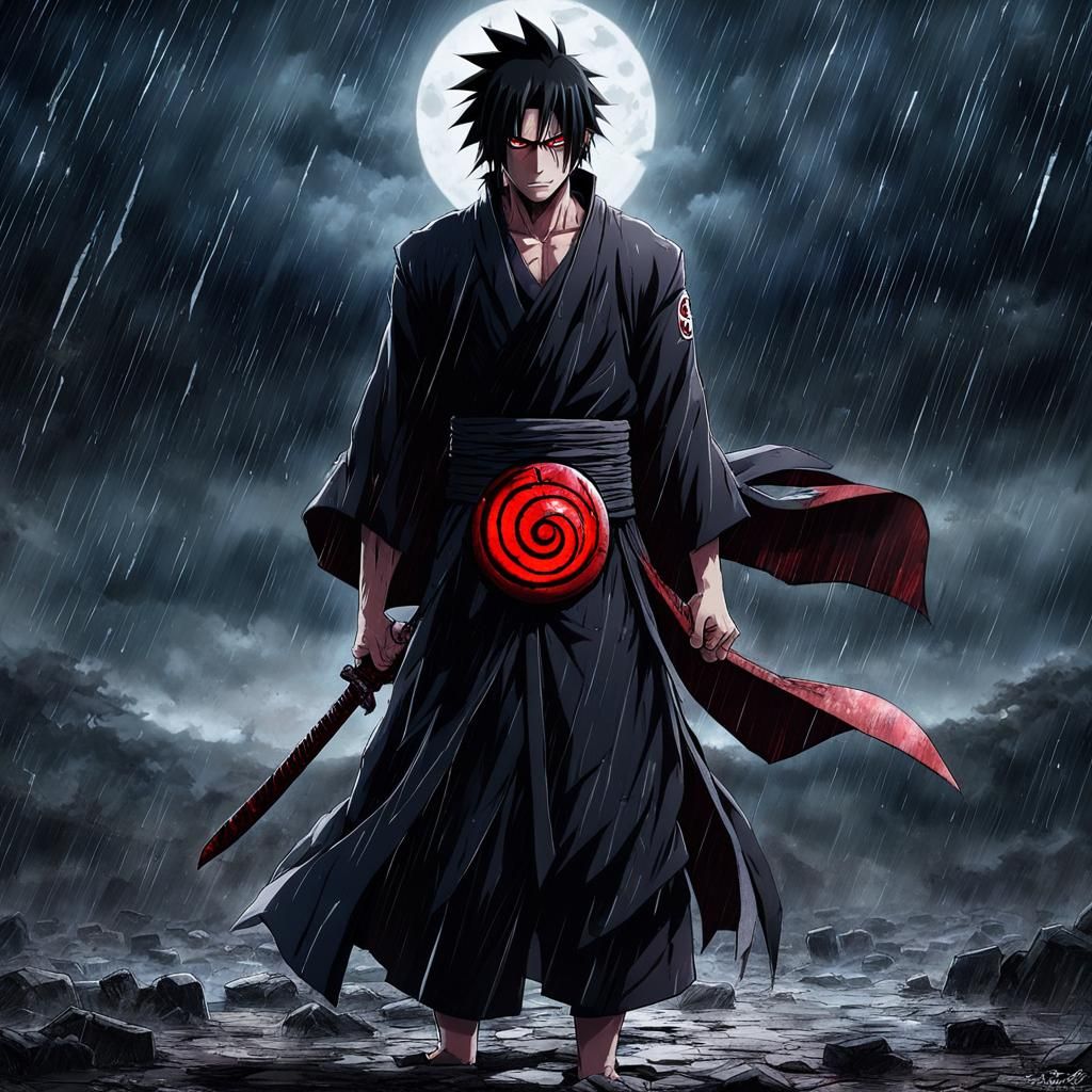 Bloody Sharingan Warrior in Dark Academia Style