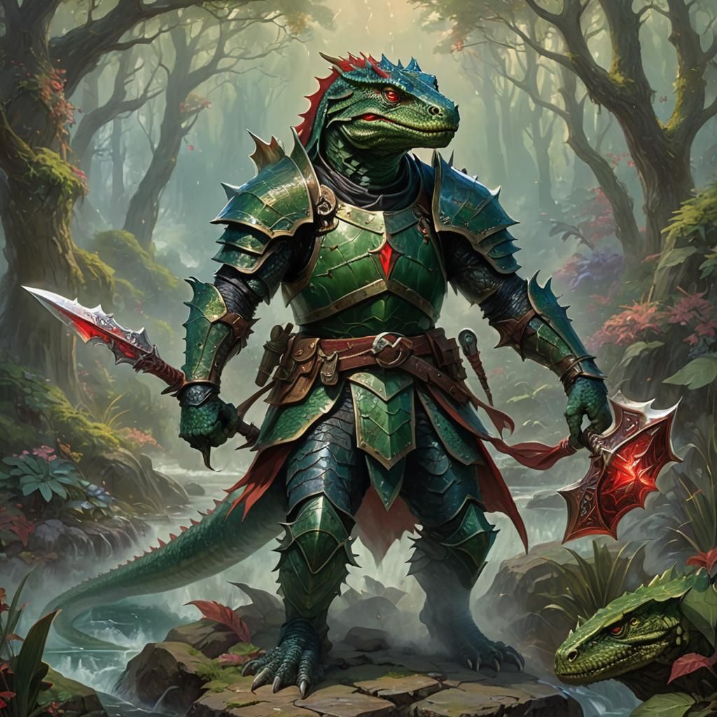 Lizardfolk Knight in Ethereal Fantasy Style