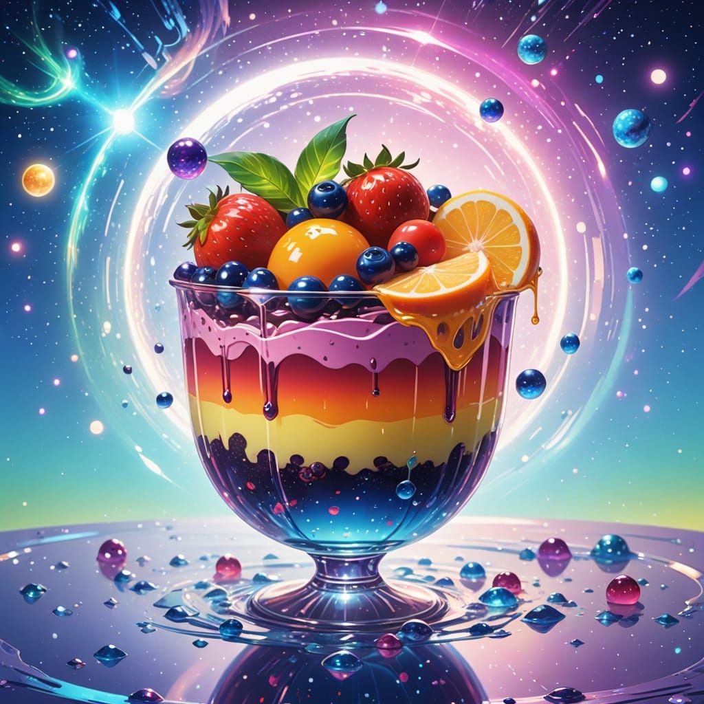 Cute Dessert in a Galaxy of Shimmering Colors