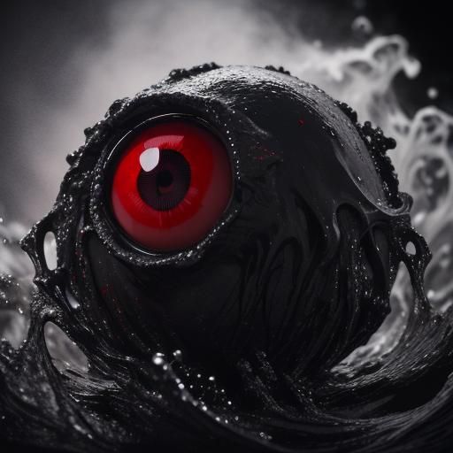 Horrific Red Eyeball in Black Silk: Professional Photography