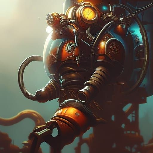 Steampunk Diver in Elaborate Diving Suit