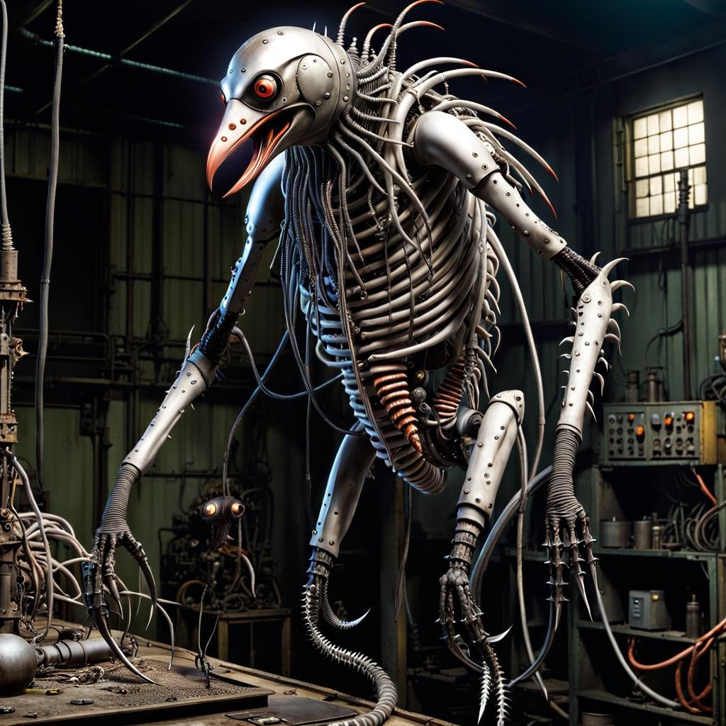 Nightmarish Biomechanical Horror in Derelict Factory