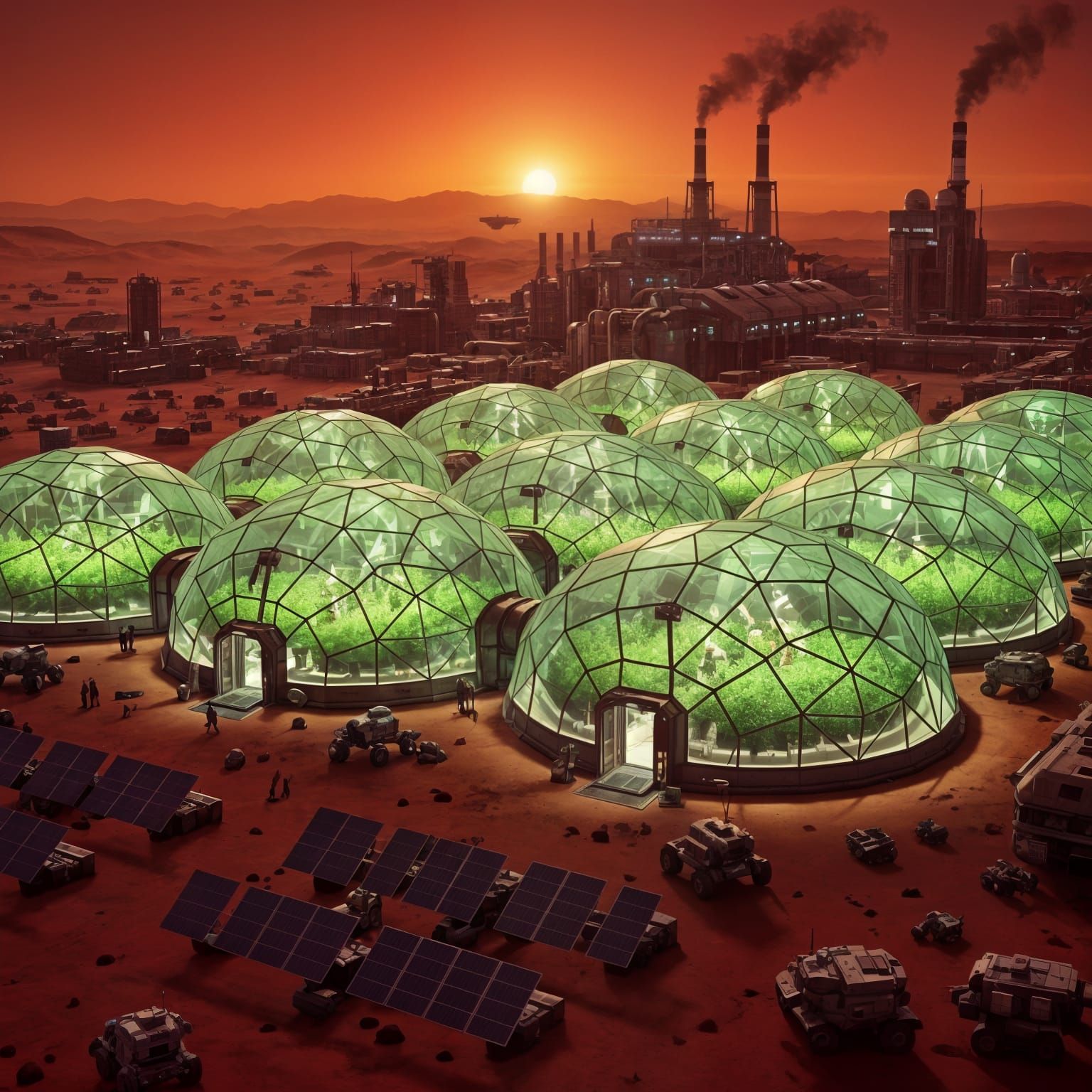 Futuristic Mars Colony at Night Cinematic Shot