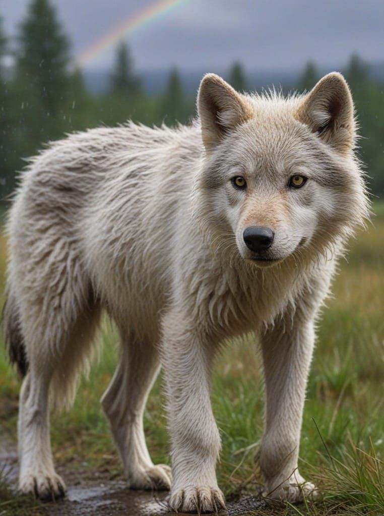 Rainy Meadow Wolf Family Moment