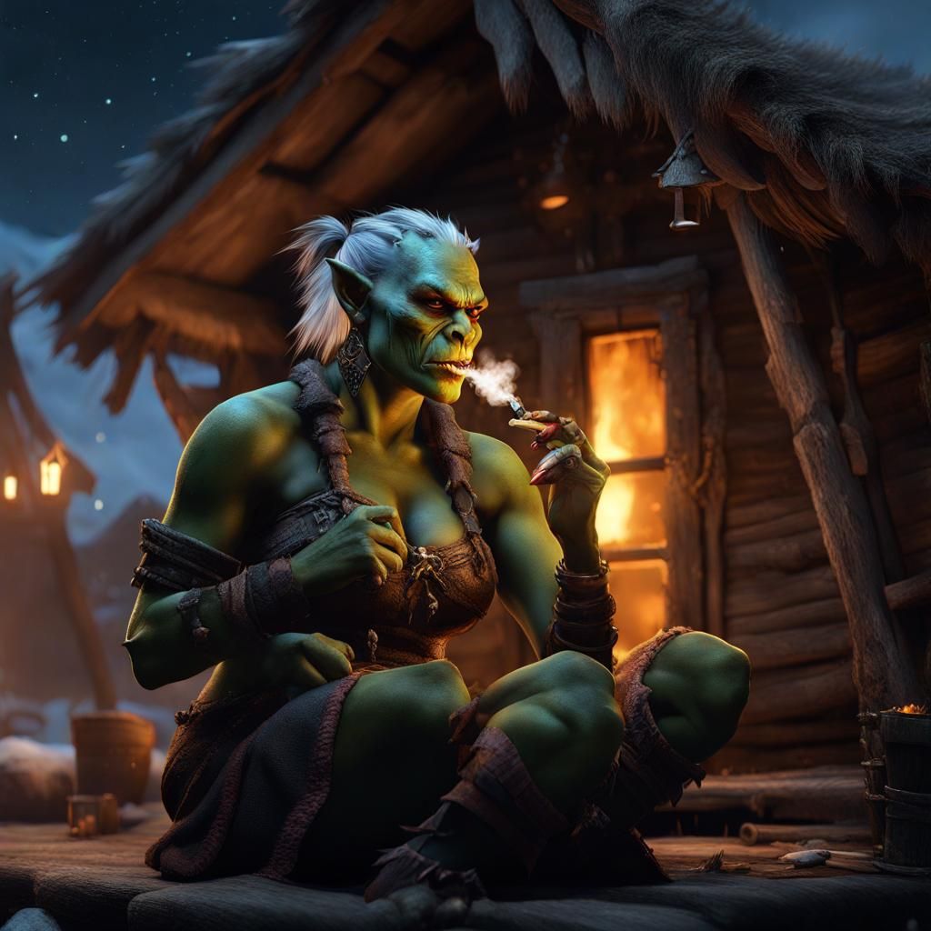 Fantasy Orc Smoking: Detailed Matte Painting