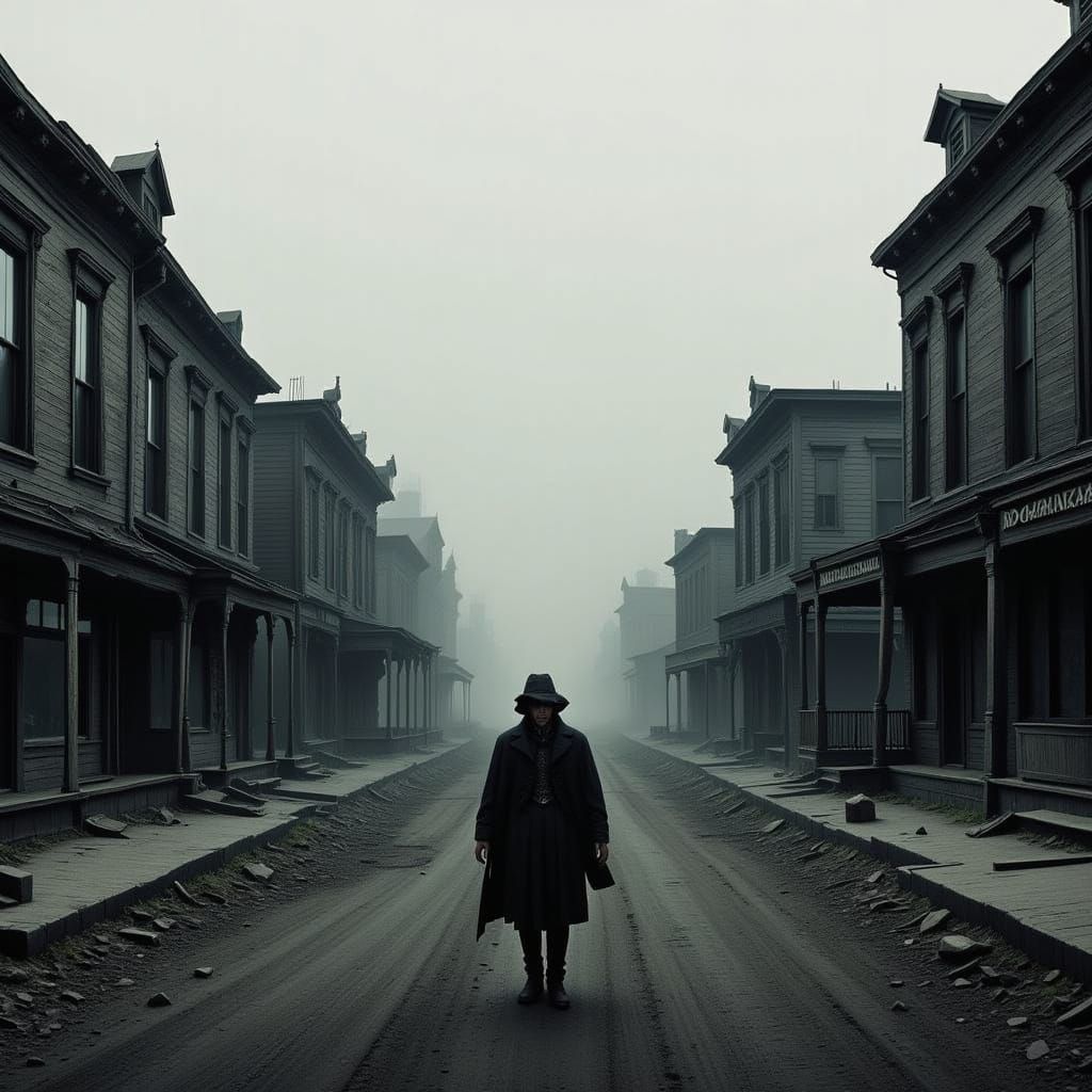 Eerie Ghost Townscape with Abandoned Buildings