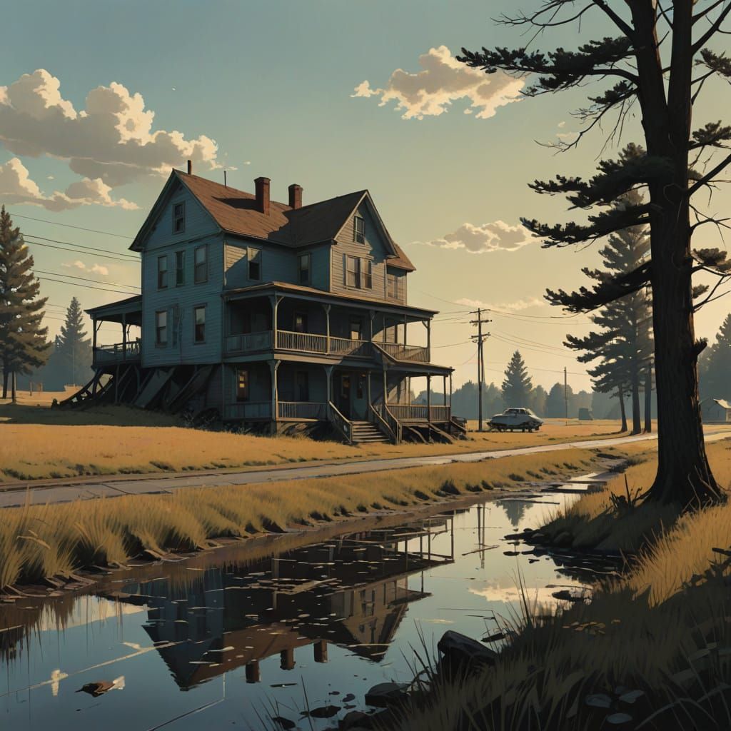 Landscape Edward Hopper monochromatic  splash art meticulous matte background maximalist color corrected colourful analo...