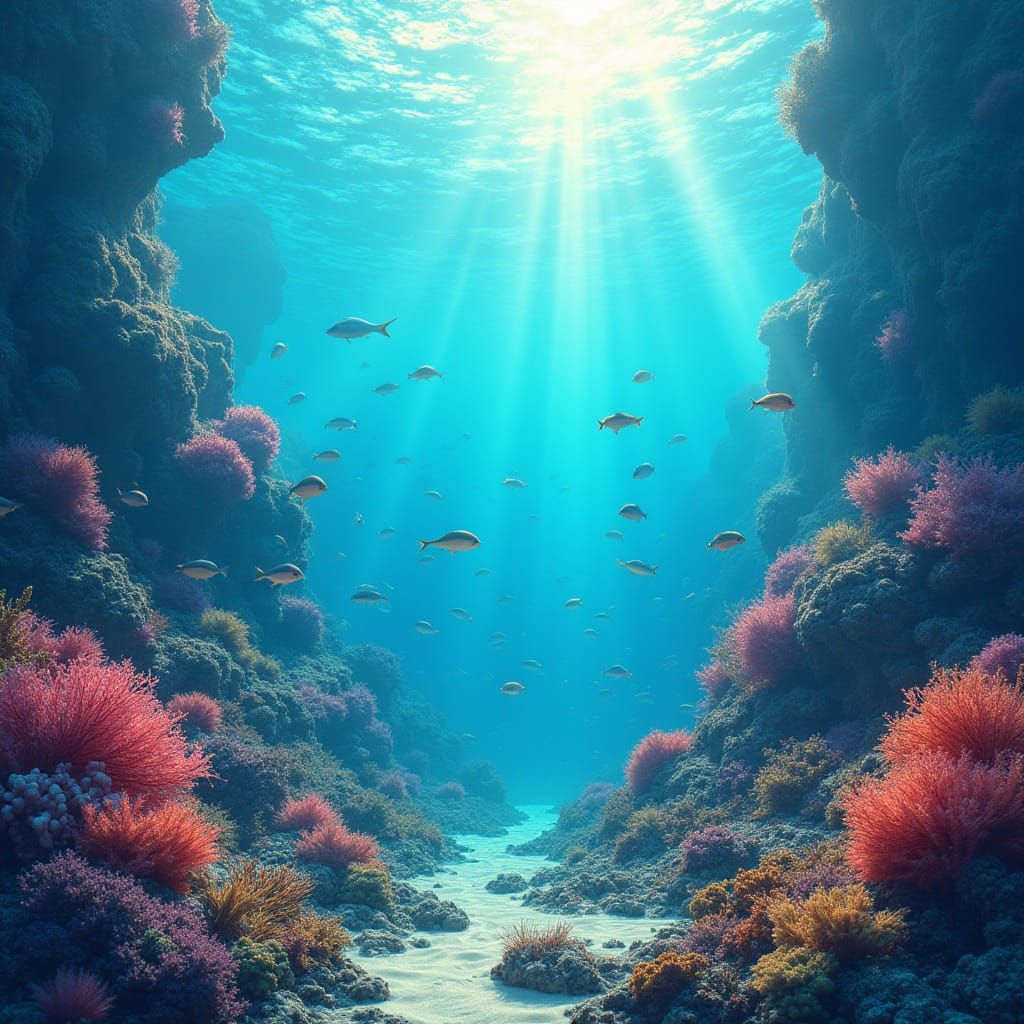 Vibrant Underwater Coral Landscape with Iridescent Fish