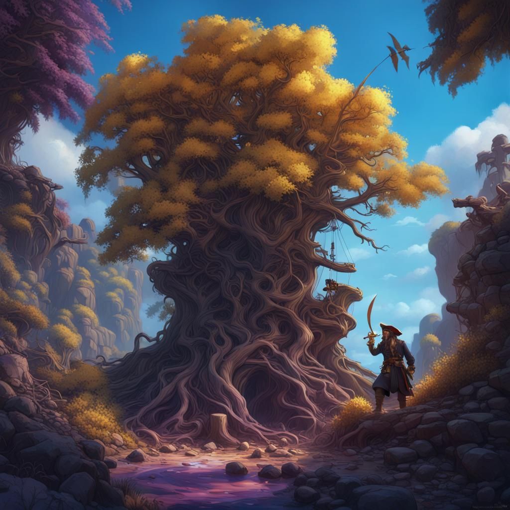 Pirate Cutting Tree: Dark Fantasy Concept Art