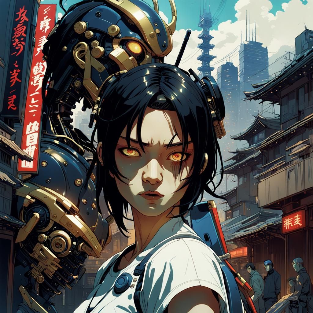 Cyberpunk Dark Fantasy Robot Marvel in Shunga Style
