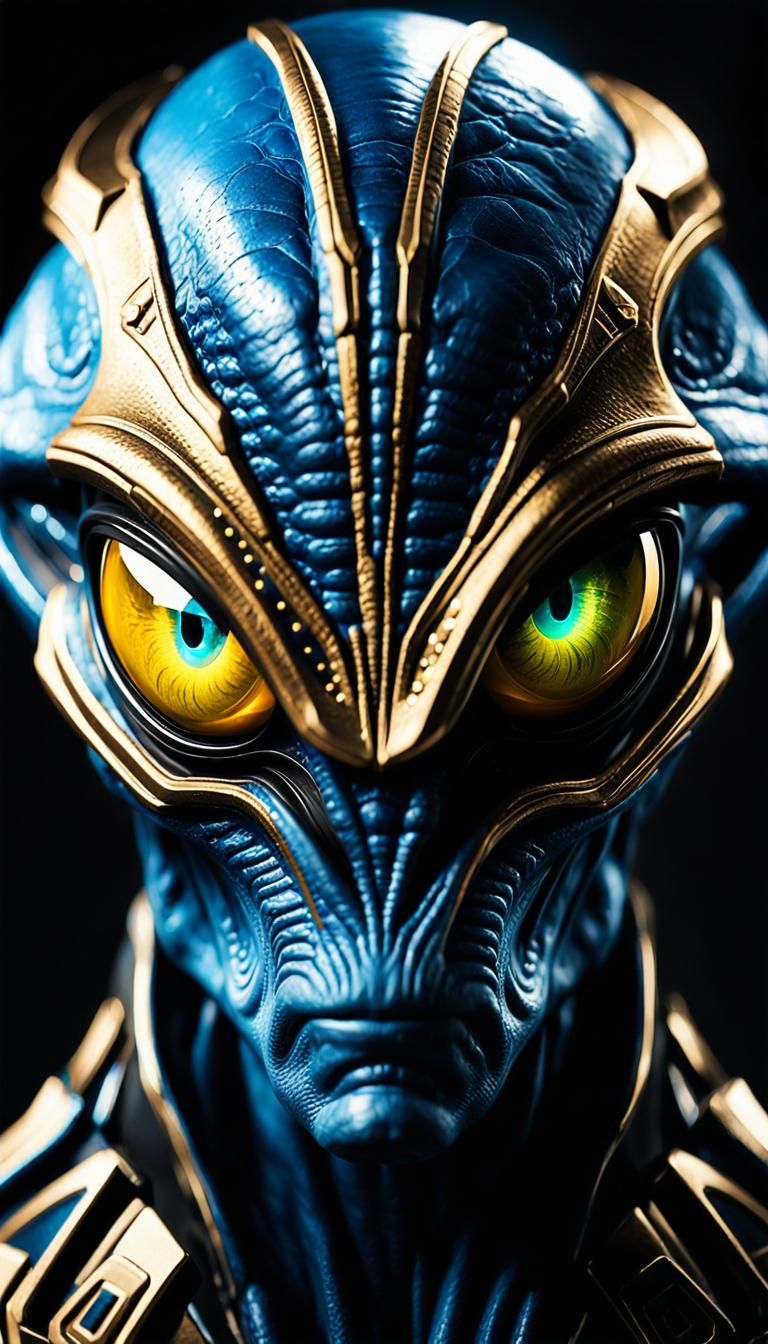 Blue and Yellow Alien Portrait in Clair Obscur Style