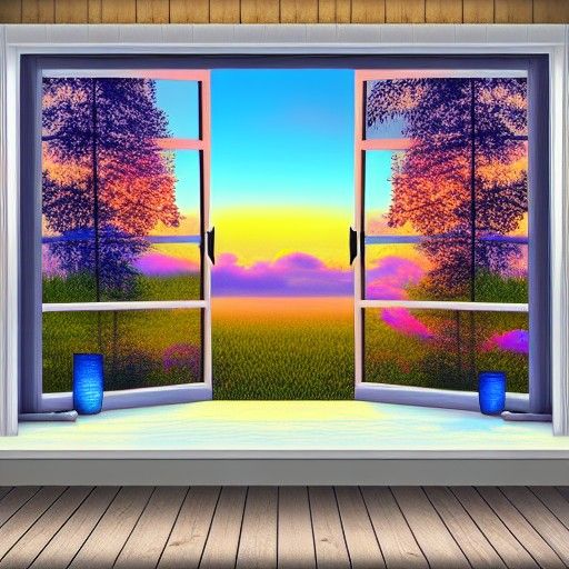 Sunrise Window: Colorful Tree in Matte Painting Style