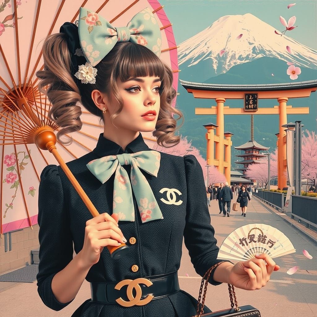French Girl in Retro-Japonisme Chic at Gion District