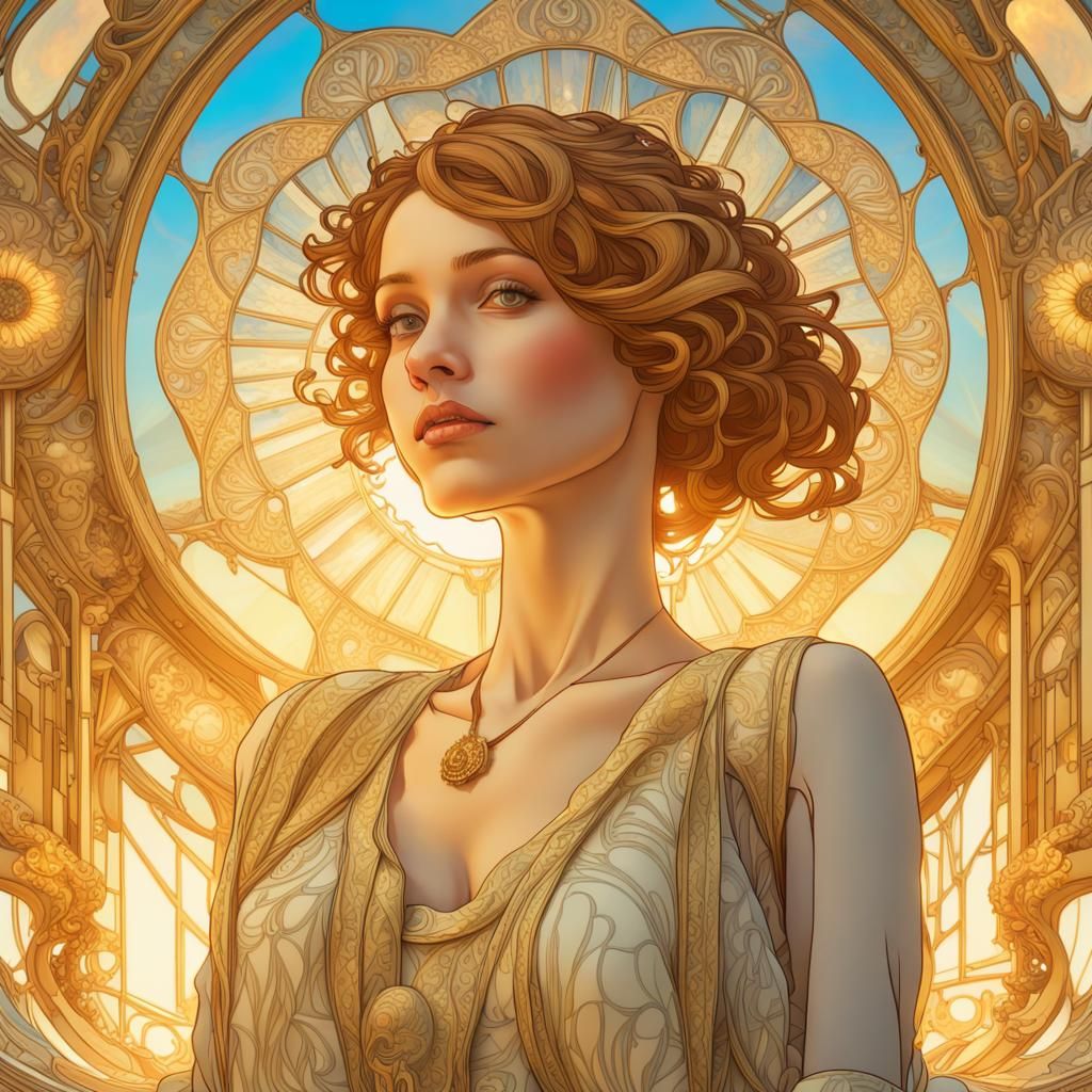 Fractal Slumberland Palace with Woman, Art Nouveau Style