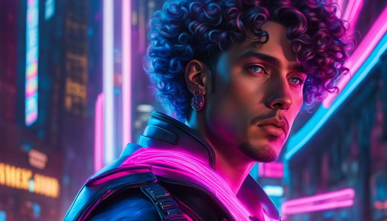 Cyberpunk Portrait in Holographic City