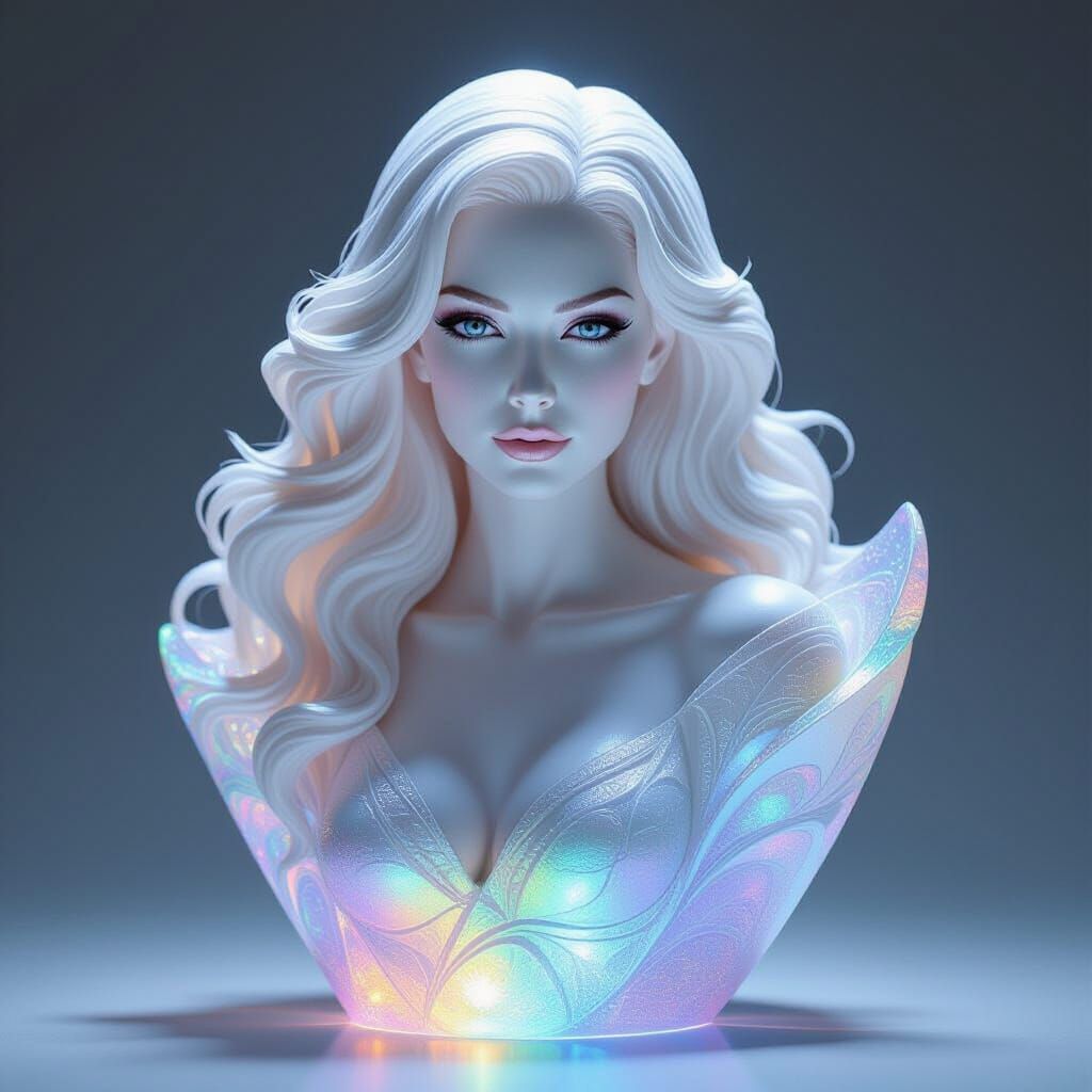 Opalescent Holographic Sculpture of Emma Frost