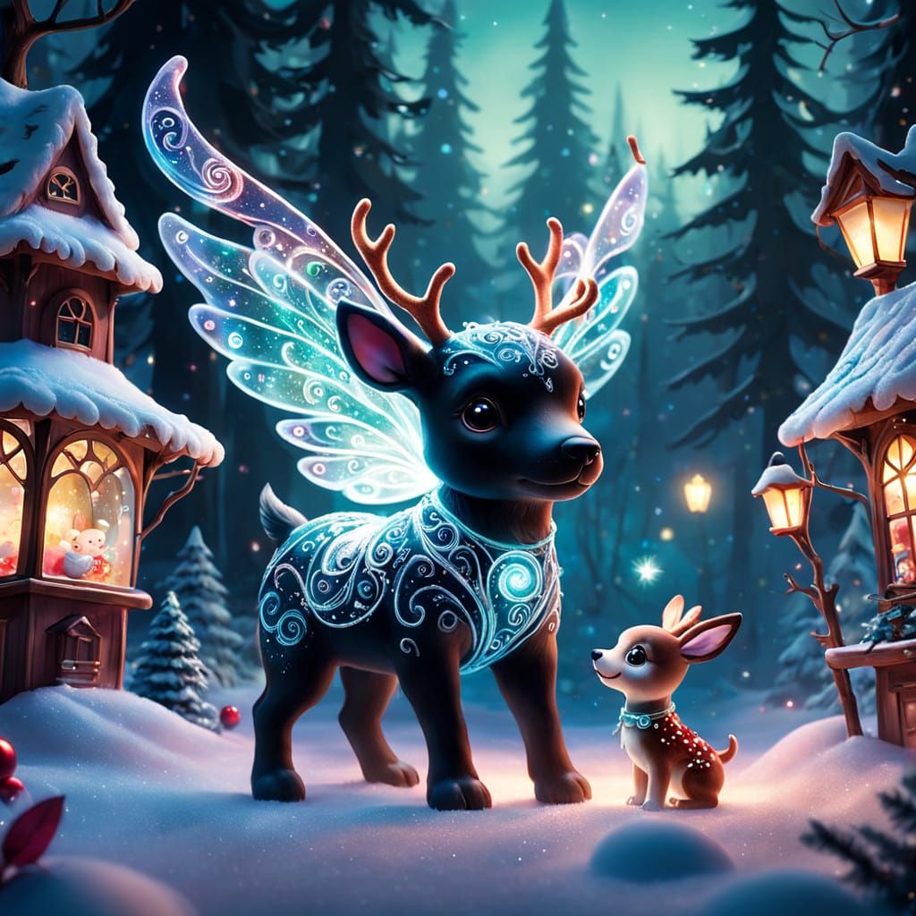 Whimsical Christmas Wonderland with Glowing Fairy and Reinde...