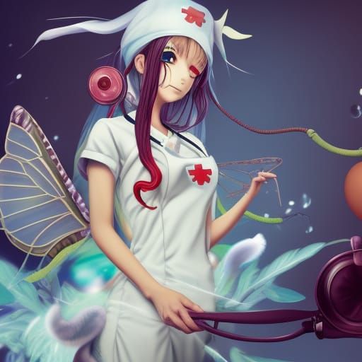 Anime Nurse with Rabbits and Magical Elements