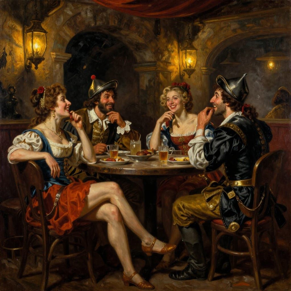 Musketeers Reveling in a Smoky Tavern Oil Painting