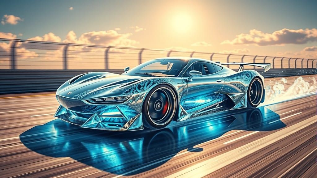 Watercraft Speeding Down a Sun-Kissed Race Track in a Futuri...