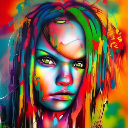 Jungle Girl Graffiti Art: Colorful Street Art