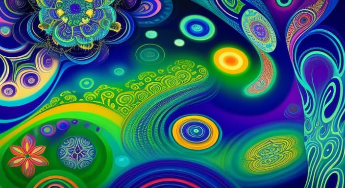 Psychedelic Garden with Kaleidoscopic Patterns