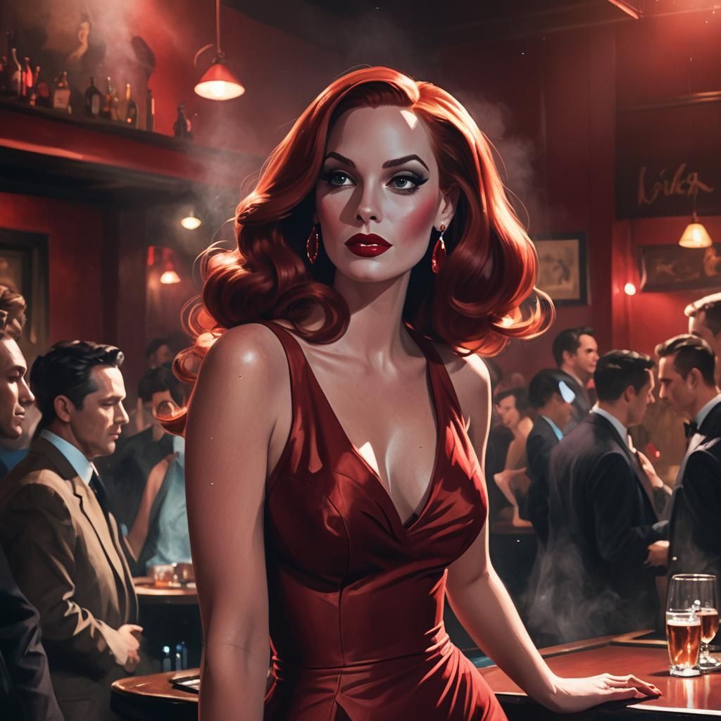 Jessica Rabbit in a Smoky Jazz Club