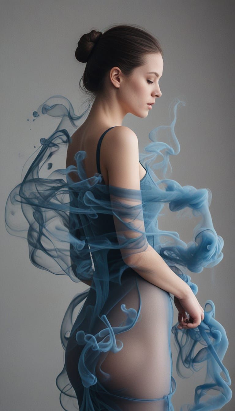 Minimalist Blue Smoke Art of a Lady
