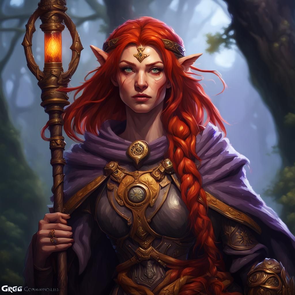 Red-Haired Druid Profile Picture in Dark Fantasy Style