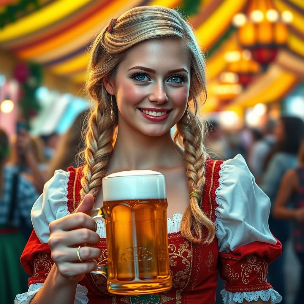 Oktoberfest Maiden with Beer Stein in Impressionist Style