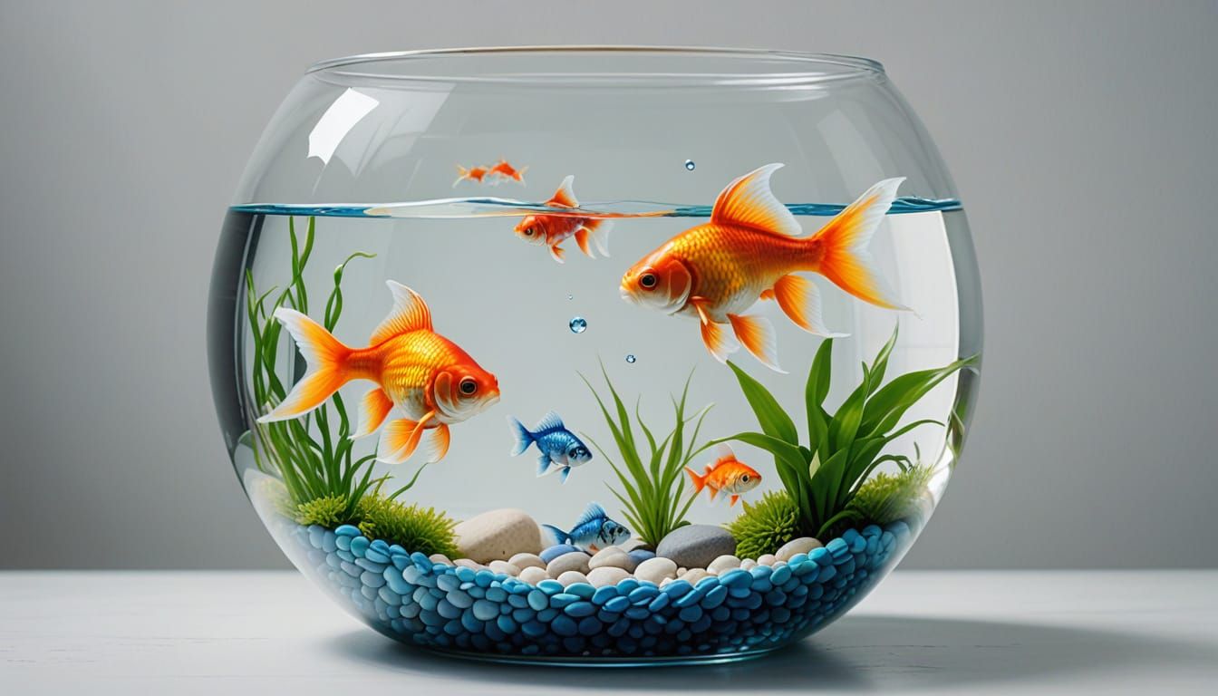 Vibrant Oil Painting of Jewel-Scaled Goldfish in Fishbowl