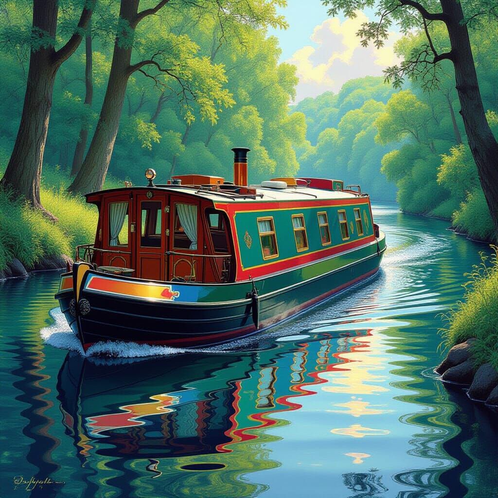 Rainbow Narrowboat Inspired by Alphonse Mucha