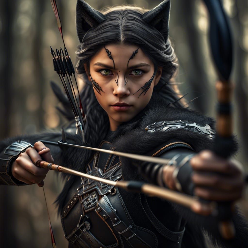 Armored Wolf-Girl Archer Takes Aim